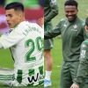 Narváez durante un partido con el Real Betis; Kaptoum en un entrenamiento.