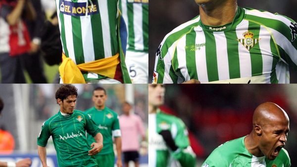 Denilson, Oliveira, Edu y Assunçao con el Real Betis