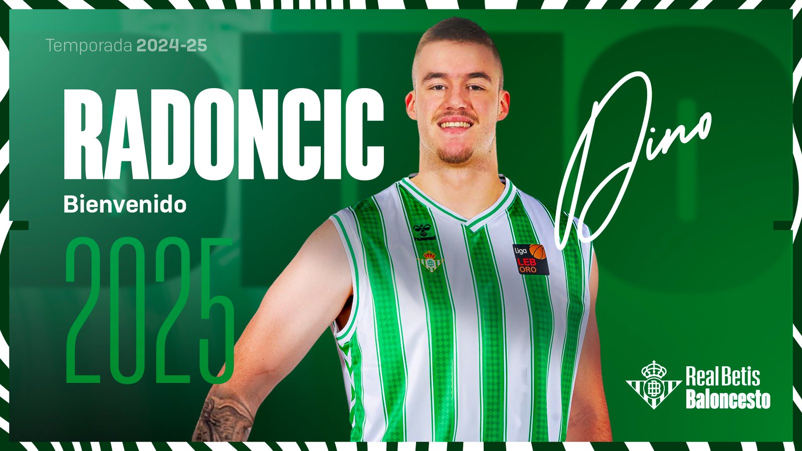 Imagen del anuncio del fichaje de Dino Radoncic por el Real Betis Baloncesto.